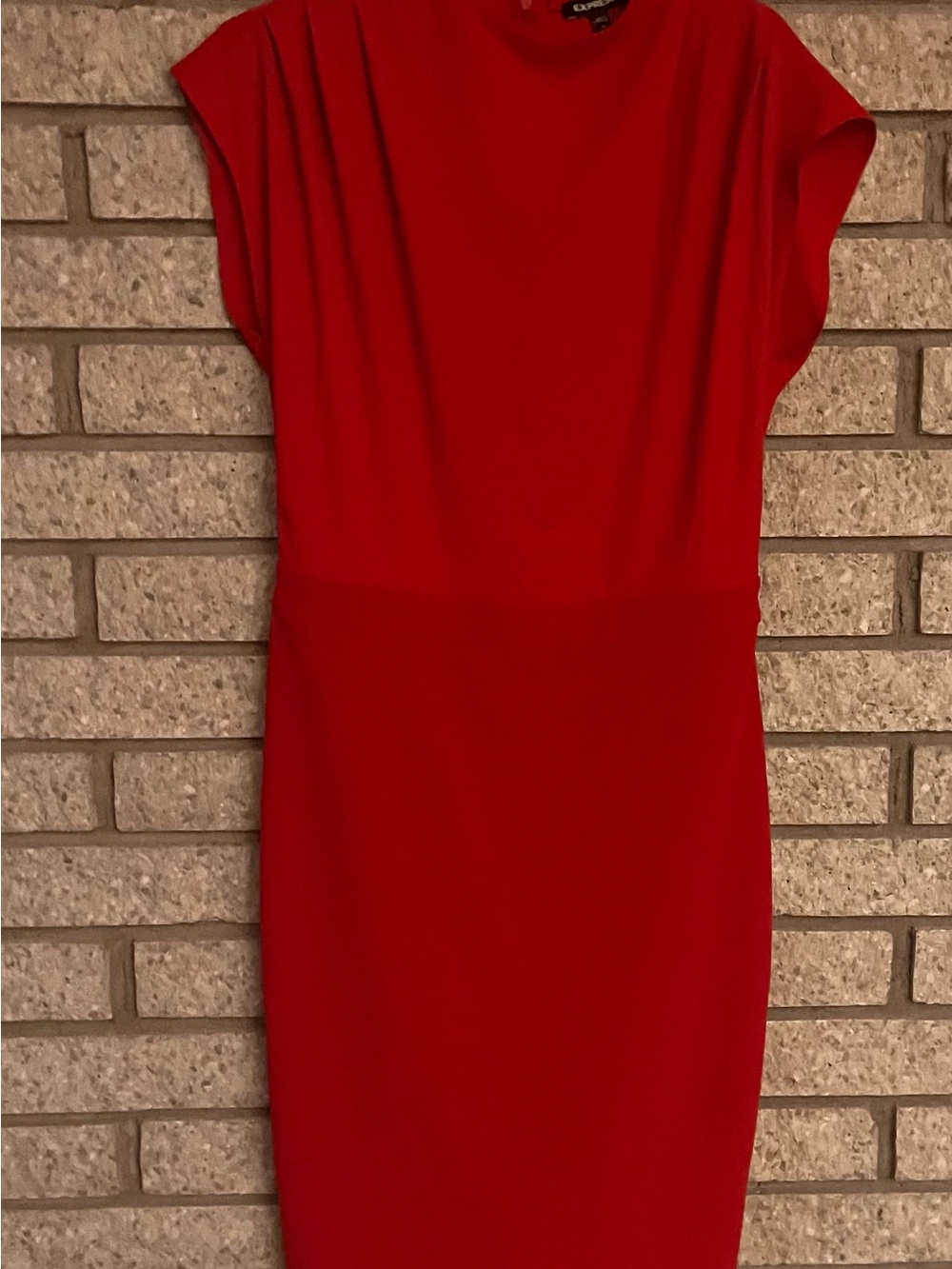 Express Bold Red Cap-Sleeve Midi Sheath Dress